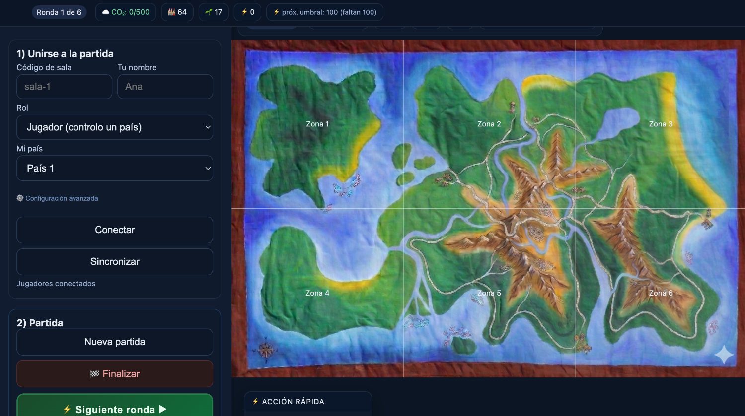 Mapa de la partida con territorios y zonas
